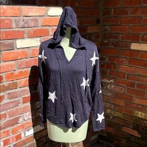 Rachel Zoe Navy & Stars Knit Hooded Top size Large